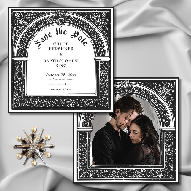 Gothic Black White Mediaeval Until Death Photo Save The Date (Gothic Black White Medieval Until Death Wedding Photo Save The Date)