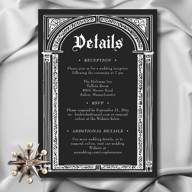 Gothic Black White Mediaeval Until Death Wedding Enclosure Card (Gothic Black White Medieval Until Death Wedding Details Enclosure Card)