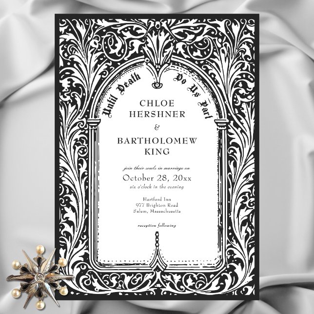 Gothic Black White Mediaeval Until Death Wedding Invitation (Gothic Black White Medieval Until Death Wedding Invitation)