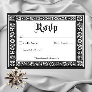 Gothic Black White Mediaeval Until Death Wedding RSVP Card