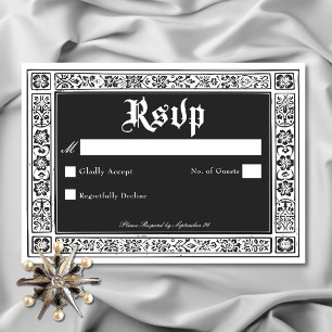 Gothic Black White Mediaeval Until Death Wedding RSVP Card