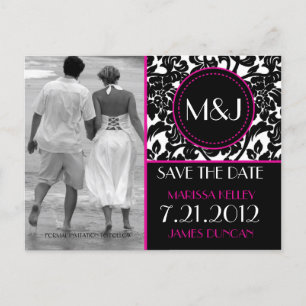 Gothic Black & White/Pink Flourish Save the Date Announcement Postcard