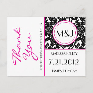 Gothic Black & White/Pink Flourish Thank You Postcard