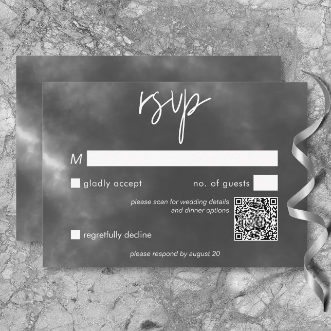 Gothic Black White Raven Embrace Wedding QR Code RSVP Card (Gothic Black White Raven Embrace Wedding QR Code RSVP Card)