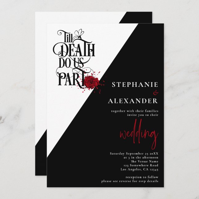 Gothic Black White Red Till Death Do Us Part Invitation (Front/Back)