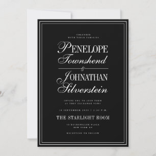 Gothic Black White Serif Script Names Wedding Invitation
