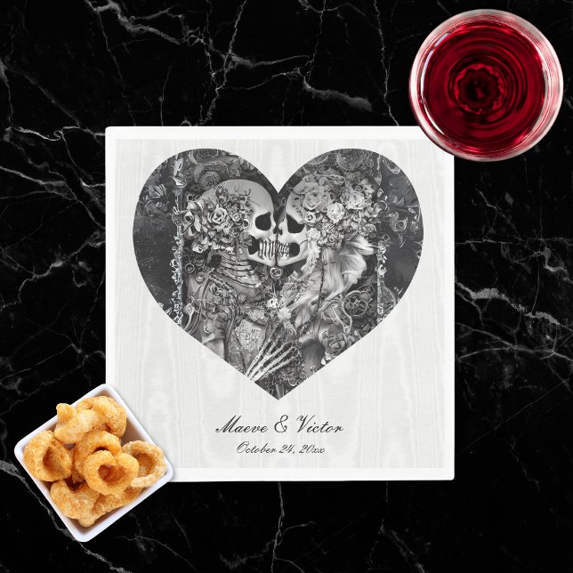 Gothic Black & White Skeleton Couple Wedding Napkin (Gothic Black & White Skeleton Couple Wedding Napkins)