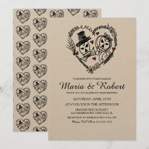 Gothic Black White Skeleton Doodle Wedding Invitation