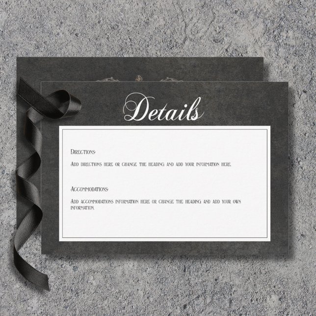 Gothic Black & White Skulls & Heart Details Enclosure Card (Gothic Black & White Skulls & Heart Wedding Details Card)