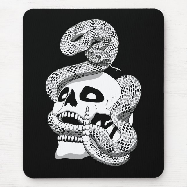 Gothic Black & White Snake and Skull Dark Art Mouse Pad (Front)