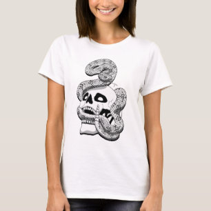 Gothic Black & White Snake and Skull Dark Art T-Shirt