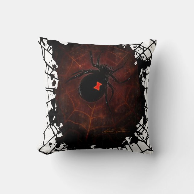 Gothic Black Widow Spider Paint Splatter Web Home  Cushion (Front)