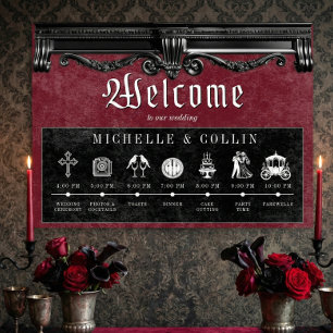 Gothic Black & Wine Order of Events Wedding Poster