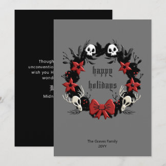 Gothic Black Wreath Happy Holidays Card