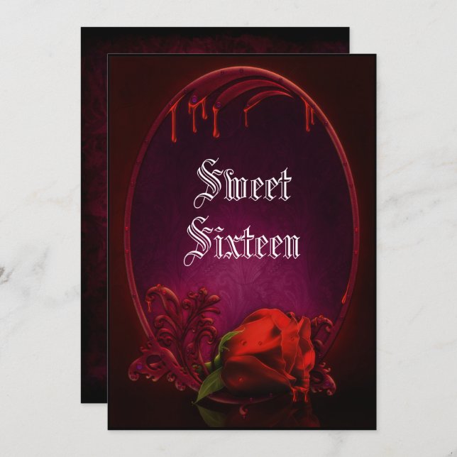 Gothic Bleeding Frame & Blood Rose Sweet 16 Invitation (Front/Back)