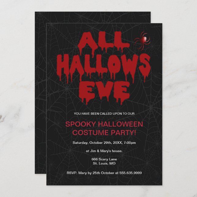 Gothic Blood All Hallows Eve Party Invitation (Front/Back)