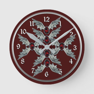 Gothic Blood Stone Bat Wings Round Clock 2