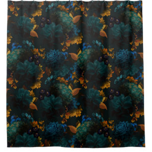 Gothic Blue And Yellow Bold Moody Florals Shower Curtain