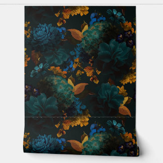 Gothic Blue And Yellow Bold Moody Florals Wallpape Wallpaper