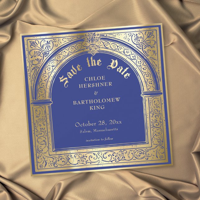 Gothic Blue Gold Mediaeval Wedding Save The Date (Gothic Blue Gold Medieval Wedding Save The Date)