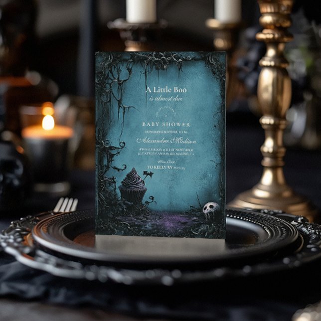 Gothic Blue Halloween Baby Shower Invitation (Creator Uploaded)