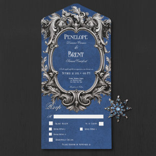 Gothic Blue Moody Victorian Frame Dinner All In One Invitation