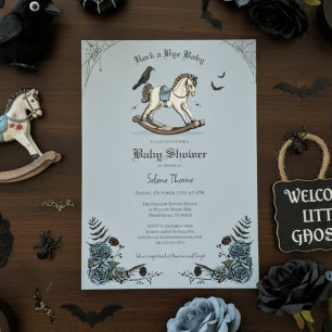 Gothic Blue Rocking Horse Rock a Bye Baby Shower Invitation