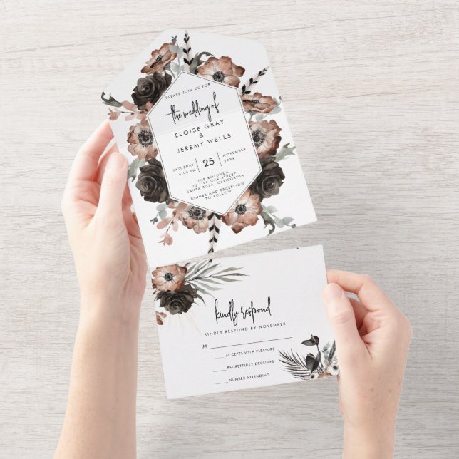 Gothic Boho All in One Wedding Invite (Tearaway)