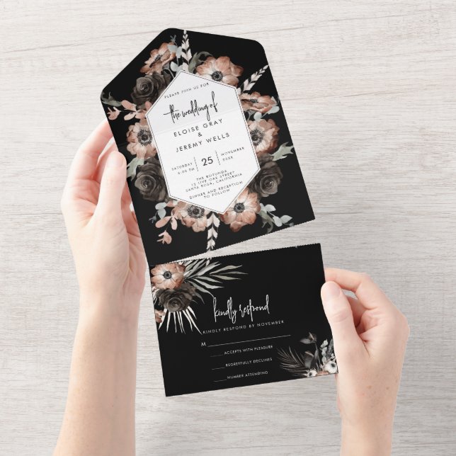 Gothic Boho All in One Wedding Invite (Tearaway)