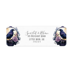 Gothic Boho Floral Raven & Rose Wedding Return Address Label