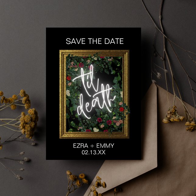 Gothic Bold Black Floral Til Death Save the Date Invitation (Creator Uploaded)