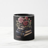 Gothic book lover. Books and Roses. Editable.