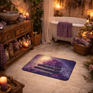 Gothic Book Purple Floral Bath Mat