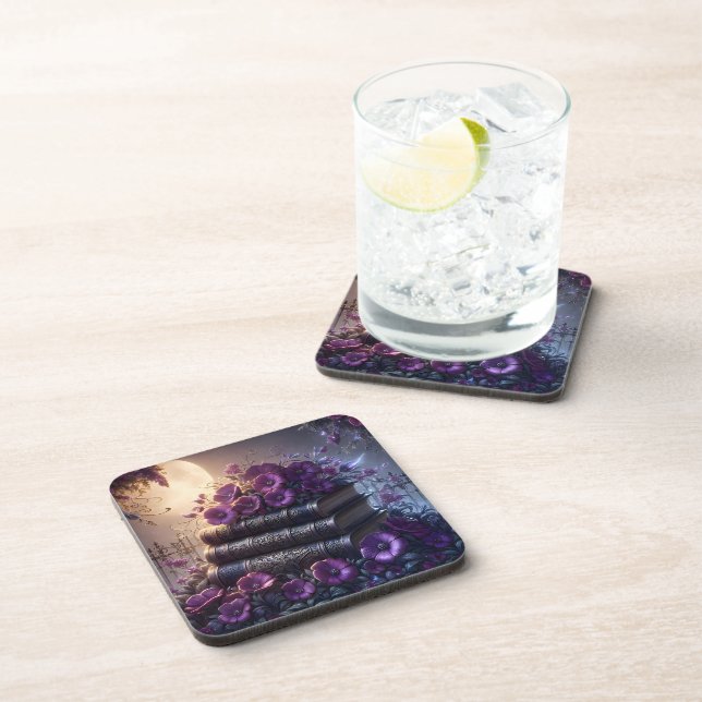 Gothic Book Purple Floral Coaster (Right Side)