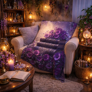 Gothic Book Purple Floral Fleece Blanket