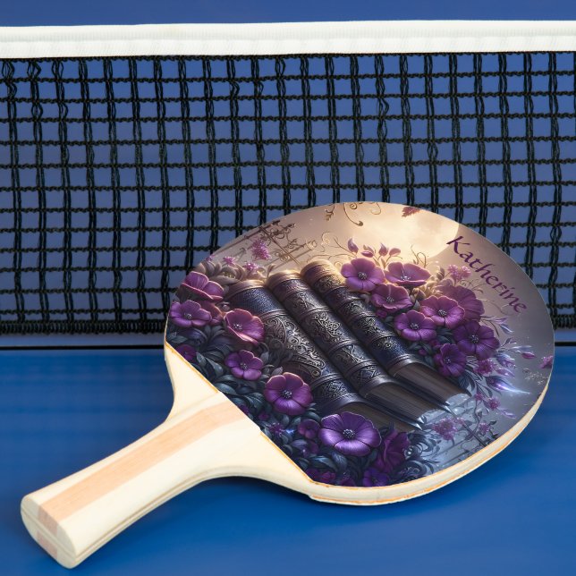 Gothic Book Purple Floral Ping Pong Paddle (Insitu)