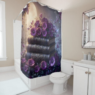Gothic Book Purple Floral Shower Curtain