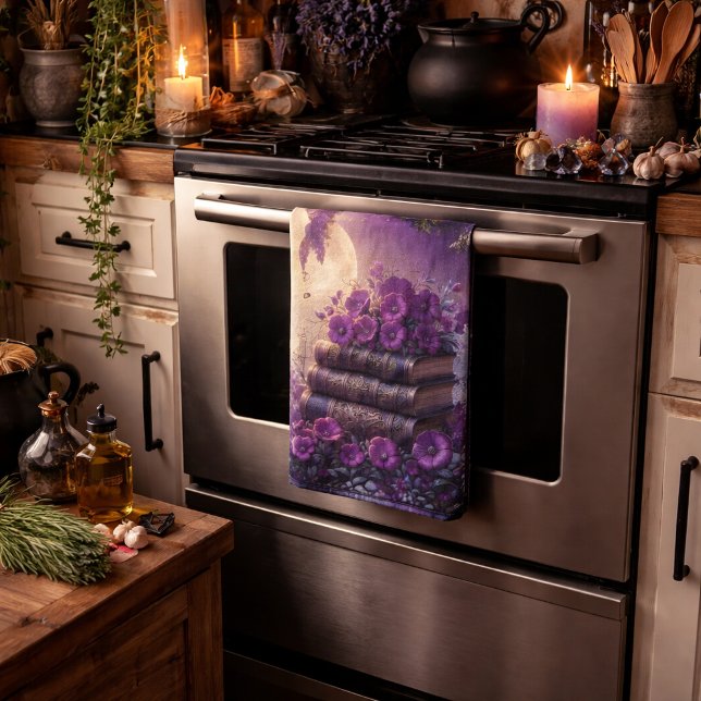 Gothic Book Purple Floral Tea Towel (Creator Uploaded)