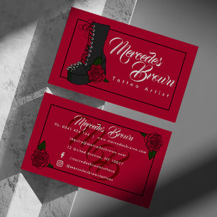 Gothic Boot Script Red Tattoo Artist Business Card