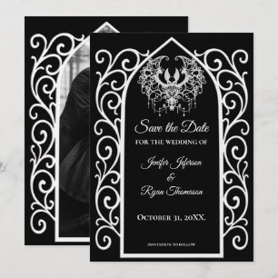 Gothic border black and white wedding save the dat announcement