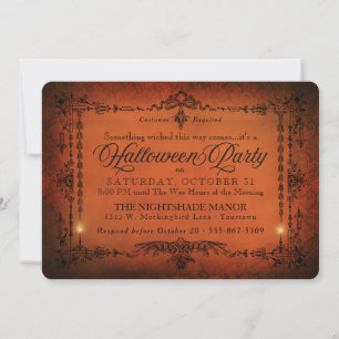 Gothic Border Halloween Party Orange and Black Invitation