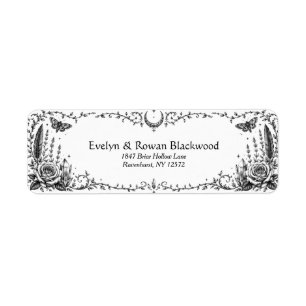 Gothic Botanical Black and White Wedding Return Address Label