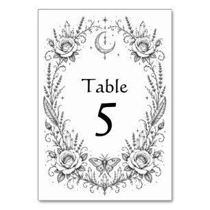 Gothic Botanical Black and White Wedding Table Number