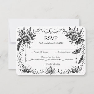 Gothic Botanical RSVP Black and White Thank You Card