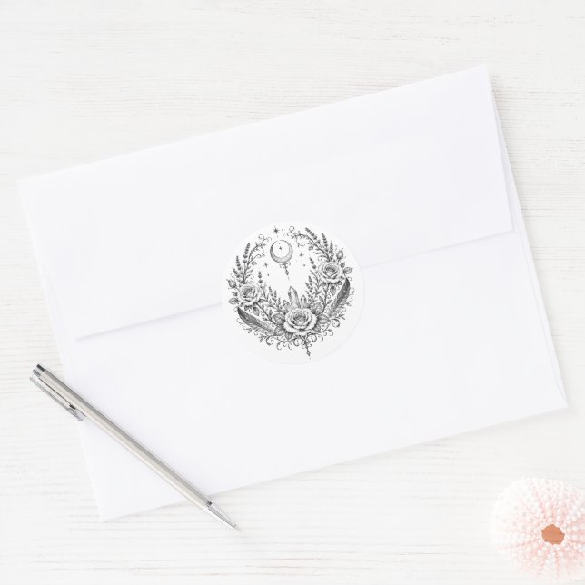 Gothic Botanical Wreath Wedding Classic Round Sticker (Envelope)