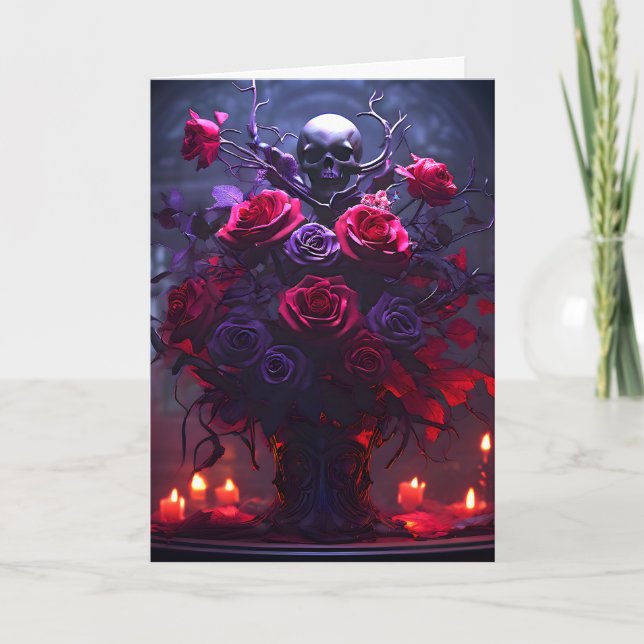 Gothic Bouquet with Skull and Candles Birthday Card (Front)