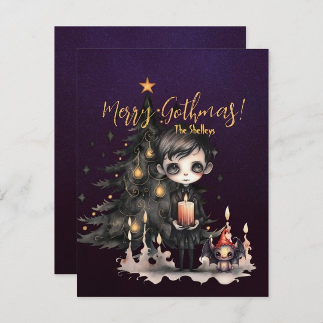 Gothic Boy Christmas Tree Xmas Holiday Card (Front/Back)