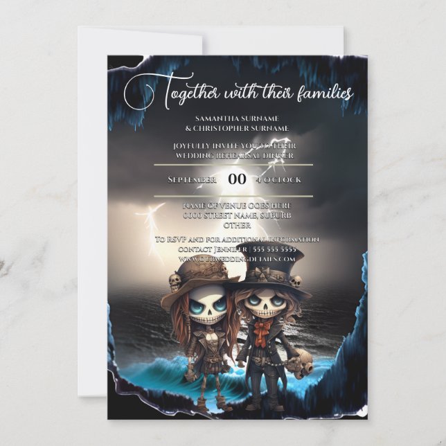 Gothic bride groom beach theme day dead invitation (Front)