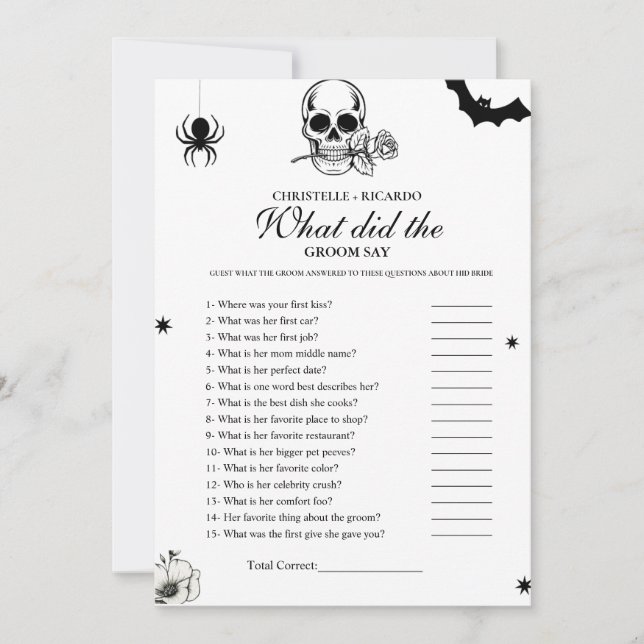 Gothic Bride  groom trivia bridal shower game Card (Front)
