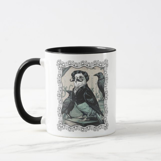 Gothic Budgie Edgar Allan Poe Inspired Parakeet Mug (Left)